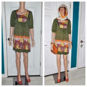 Yumi Boho style Velvet Trim Dress Small